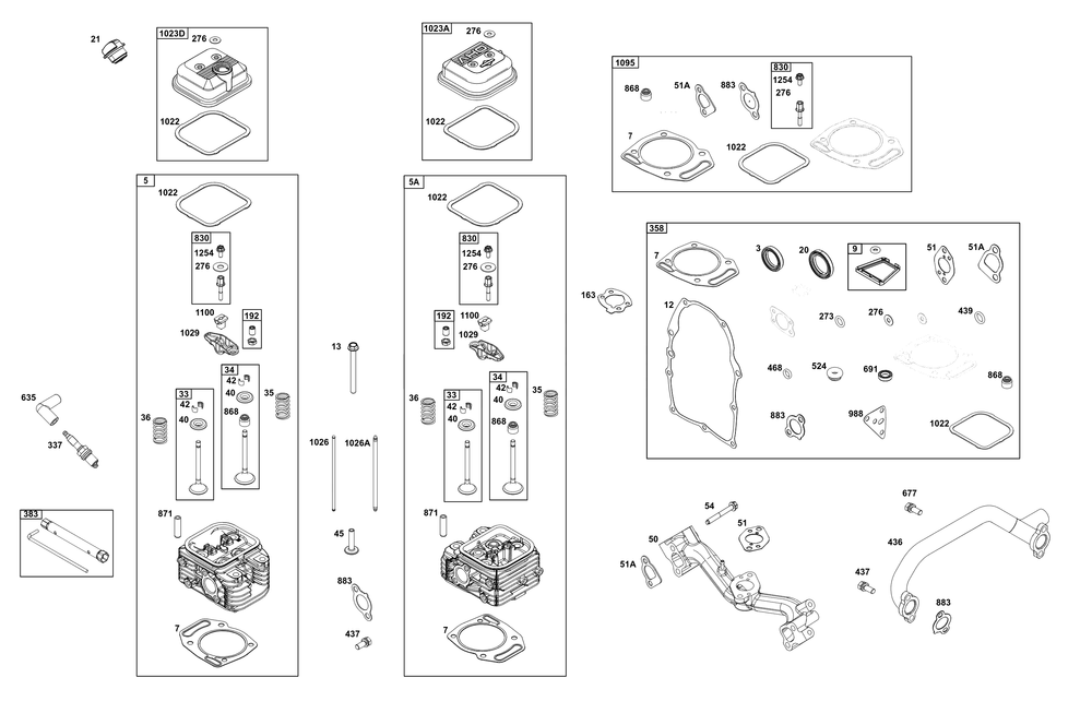 Cylinder Head Group Diagram and Parts List for 356442-0667-F1 200000 - 399999 Briggs and Stratton Engine